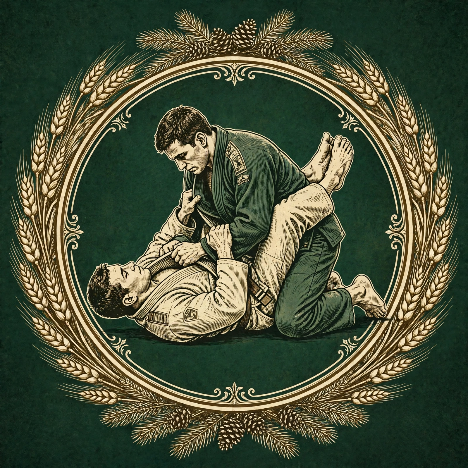 Closed guard artwork — legs locked around the waist