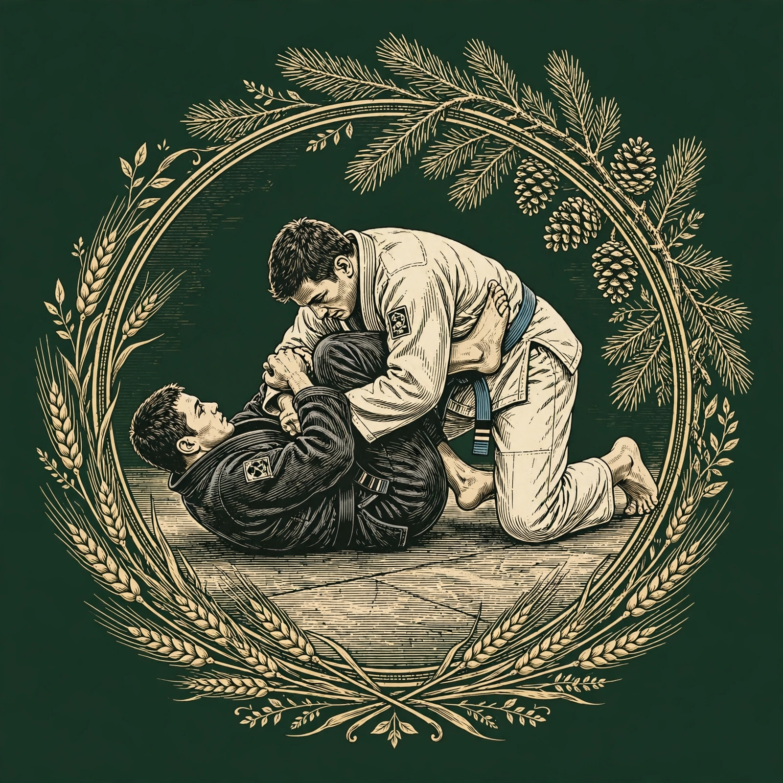 Half guard artwork — knee shield, one leg trapped