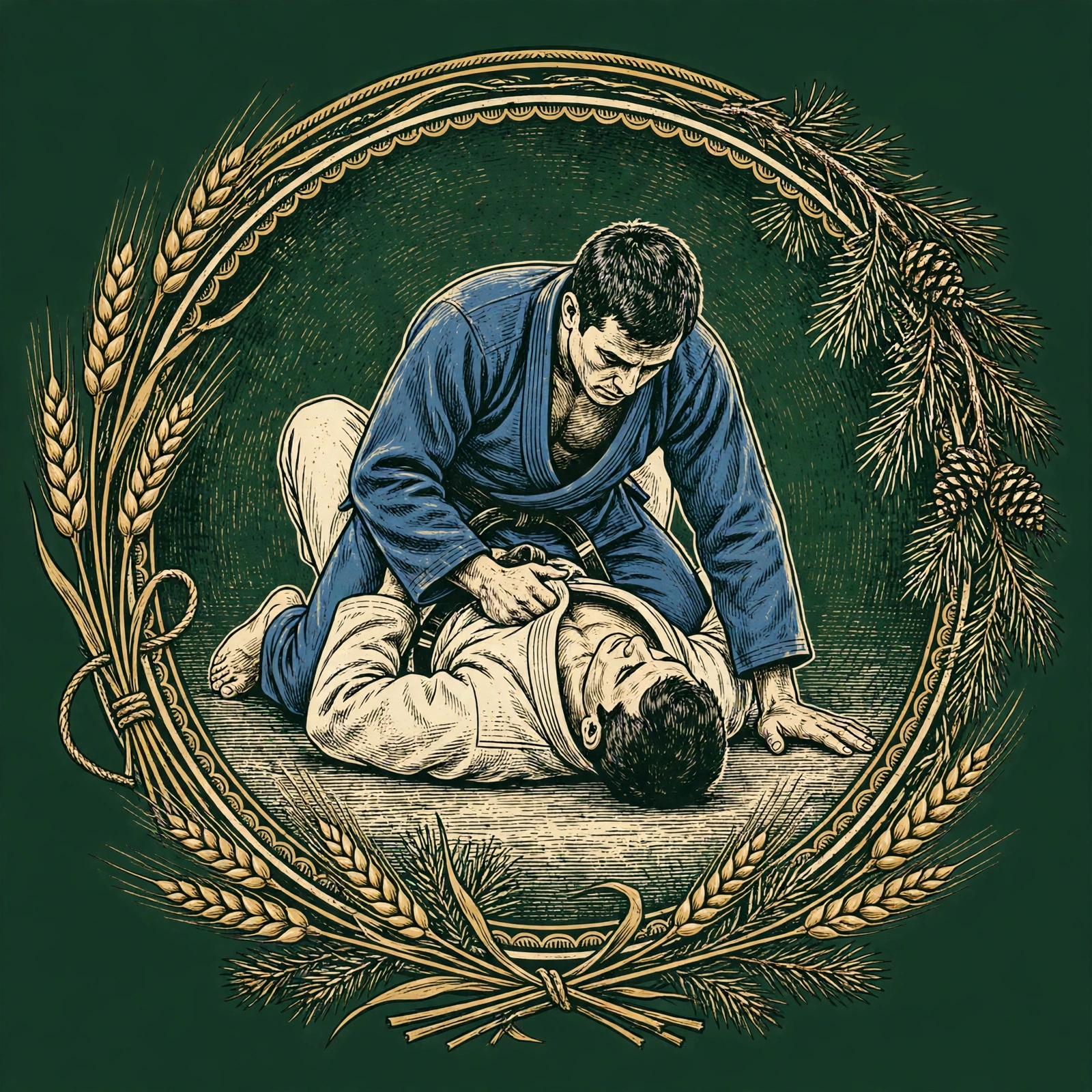 Mount artwork — top player straddling high on the torso