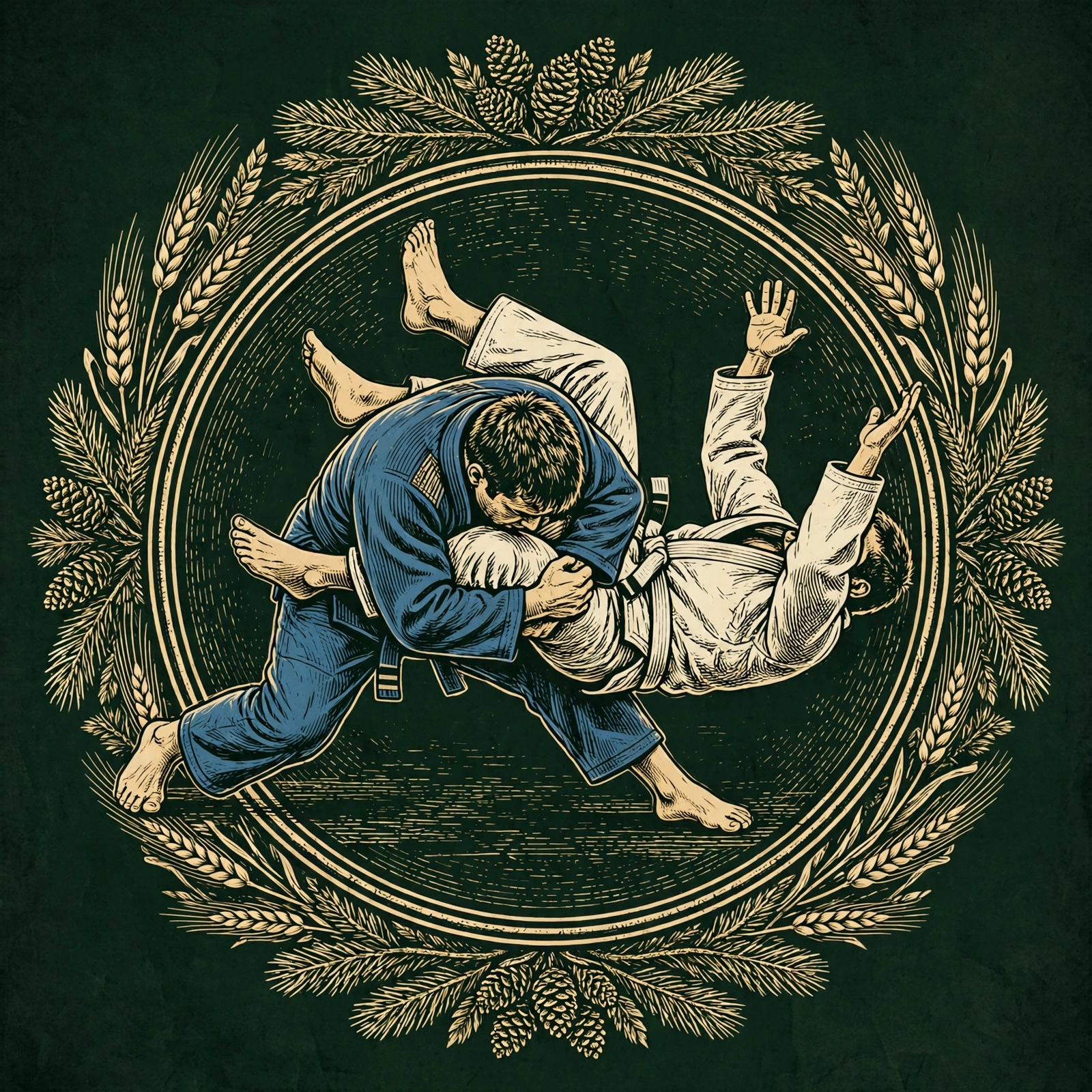 Takedowns artwork — takedown throw mid-flight
